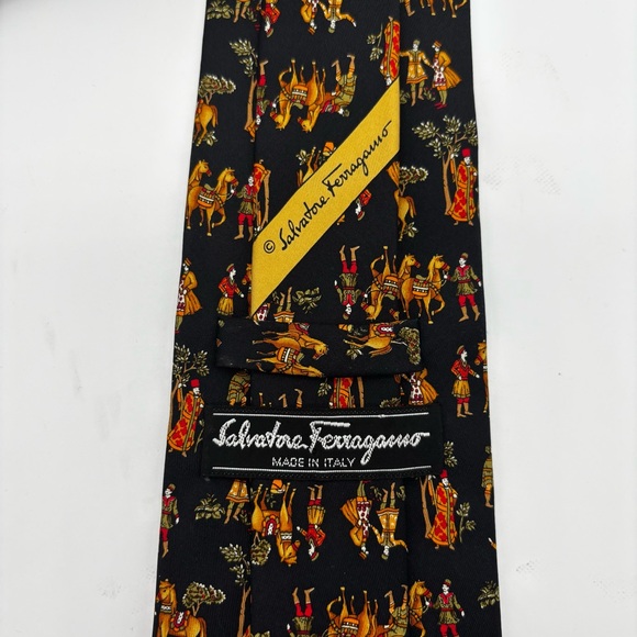 Salvatore Ferragamo Men's Silk Tie Black Renaissance Equestrian Horse Italy - Picture 2 of 7